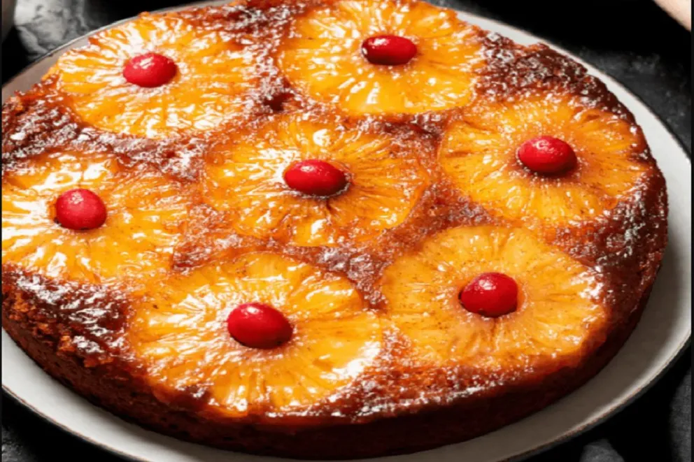 Endulza tu día preparando este delicioso pastel volteado de piña con cerezas