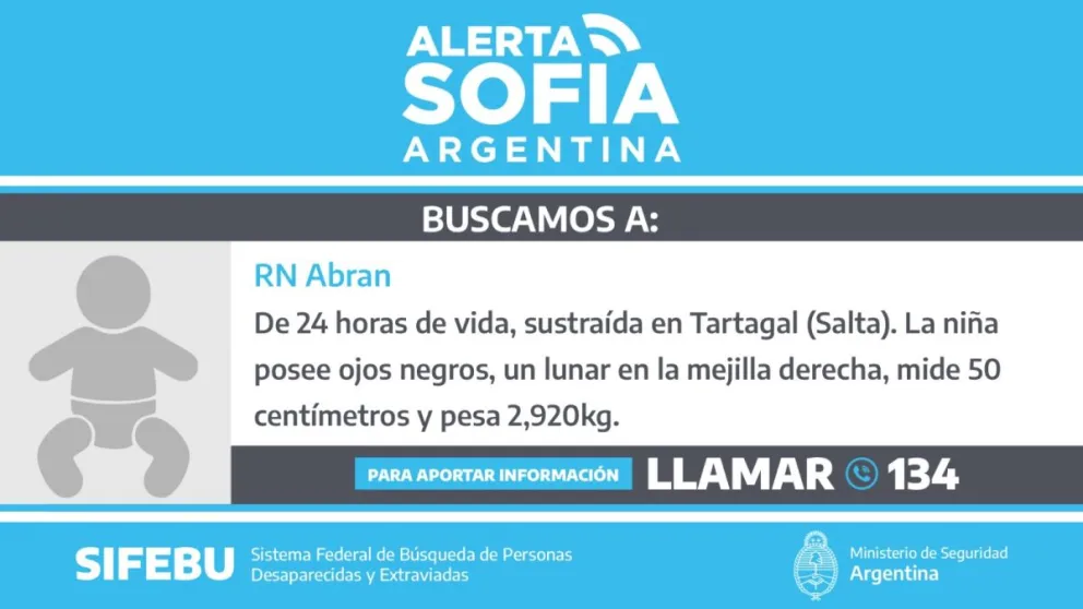 Qué es Alerta Sofía: el sistema que pusieron en marcha para encontrar a la bebé robada en Tartagal