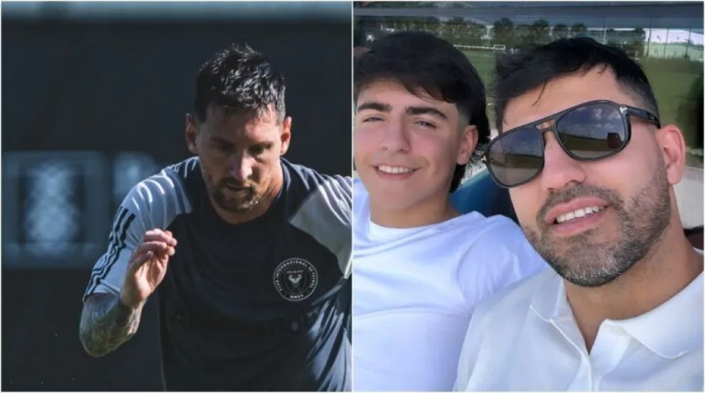 El Kun Agüero sorprendió a Lionel Messi en el entrenamiento de Inter Miami