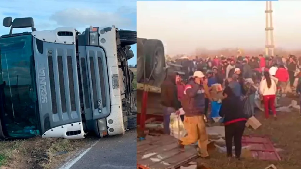 Un camión que transportaba mercadería volcó y las personas se llevaron todo  