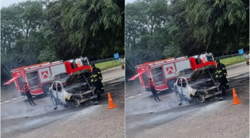 |VIDEO| Estremecedor incendio: un remis se prendió fuego en el Cerro de la Virgen