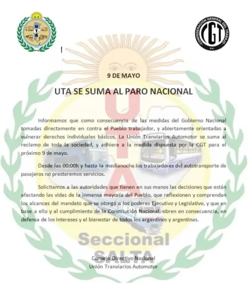 UTA paro general colectivos