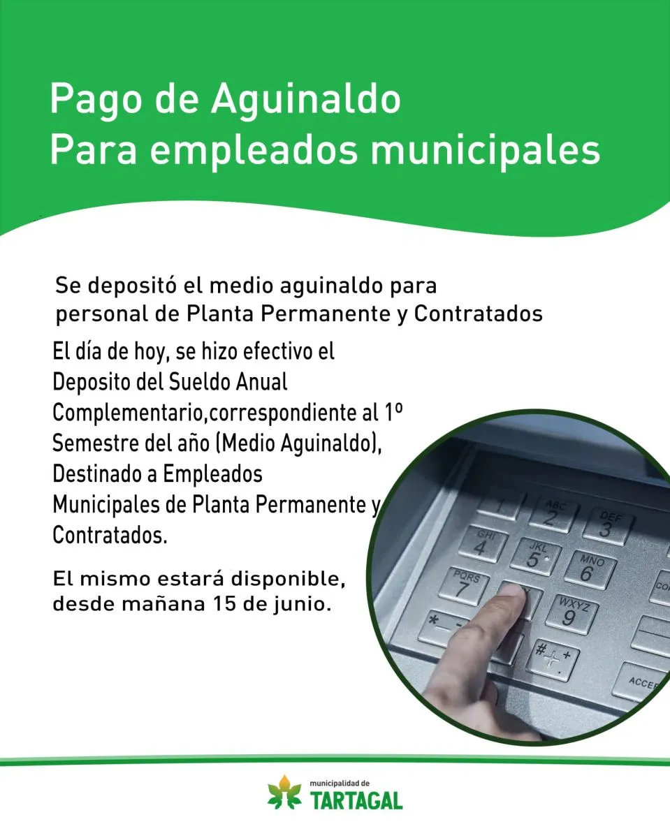 Aguinaldo empleados municipales de Tartagal 