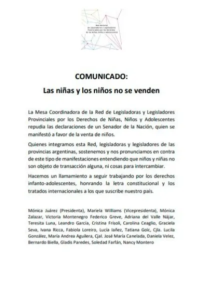 Comunicado sobre los ni&ntilde;os