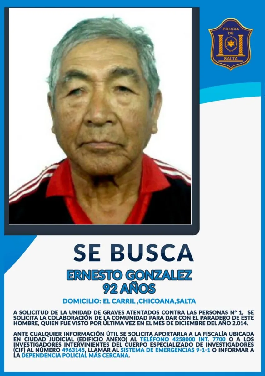 Abuelo salte&ntilde;o desaparecido en Chicoana 
