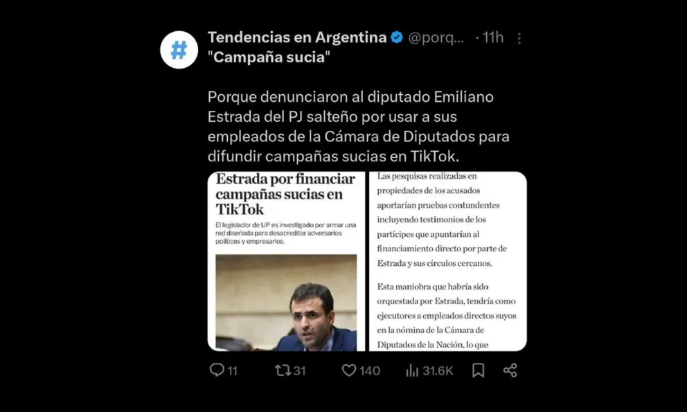 Usina de Fakes News: el diputado nacional Emiliano Estrada es tendencia en redes por financiar campañas difamatorias en Tik Tok