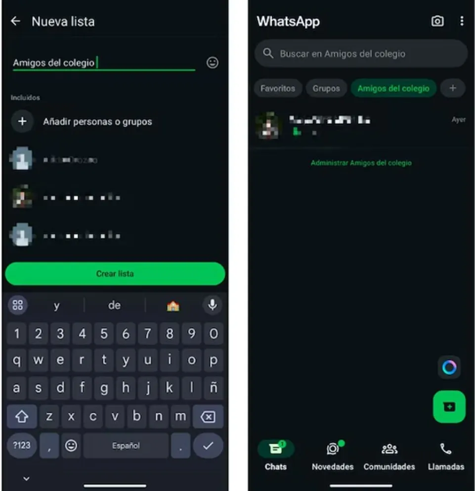 WhatsApp - listas personalizadas