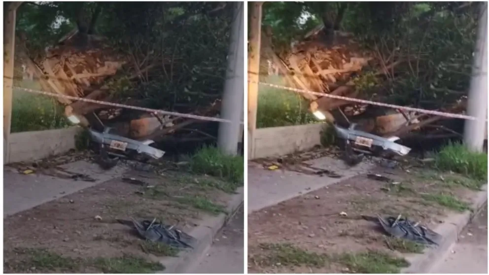 Monumental choque en el Barrio Santa Cecilia: un auto quedó dado vuelta después de estrellarse contra un árbol