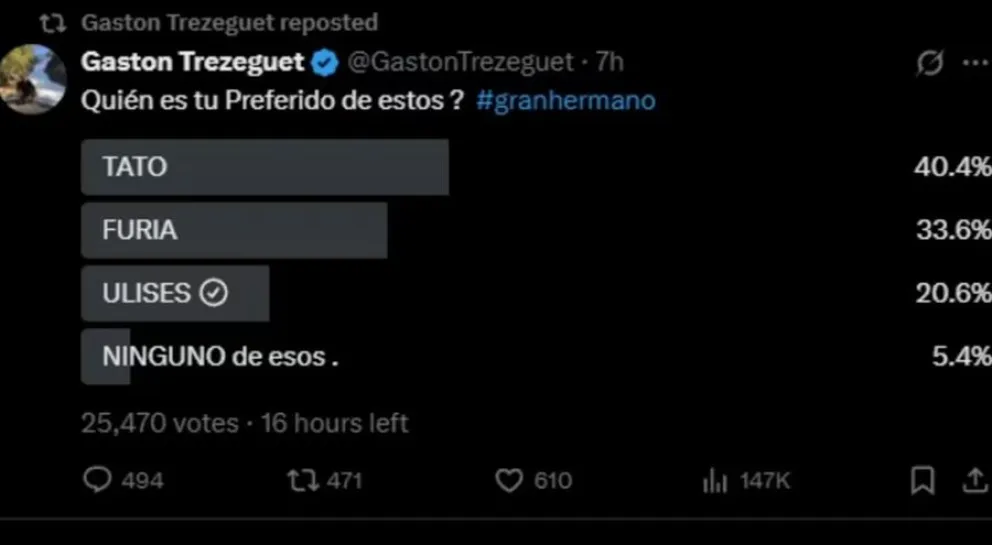 Gast&oacute;n Trezeguet - Gran Hermano - Encuesta