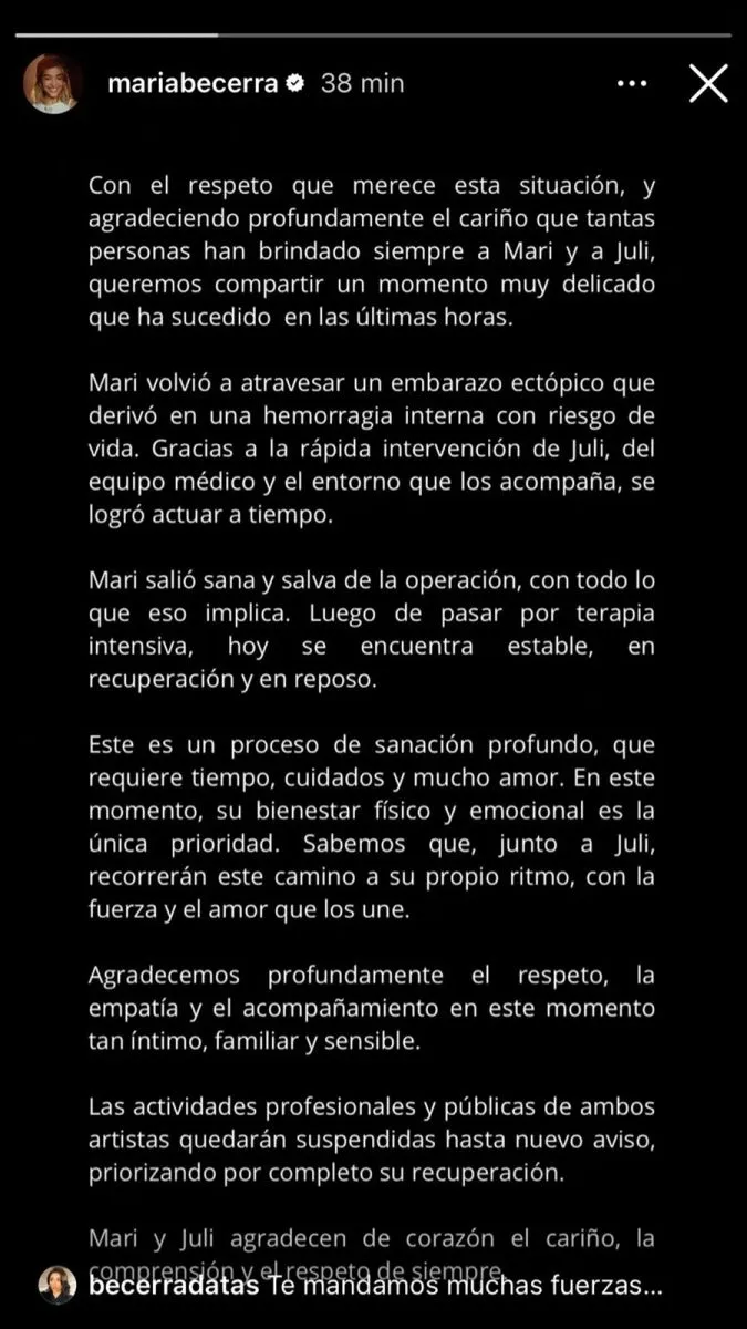 Maria Becerra - comunicado