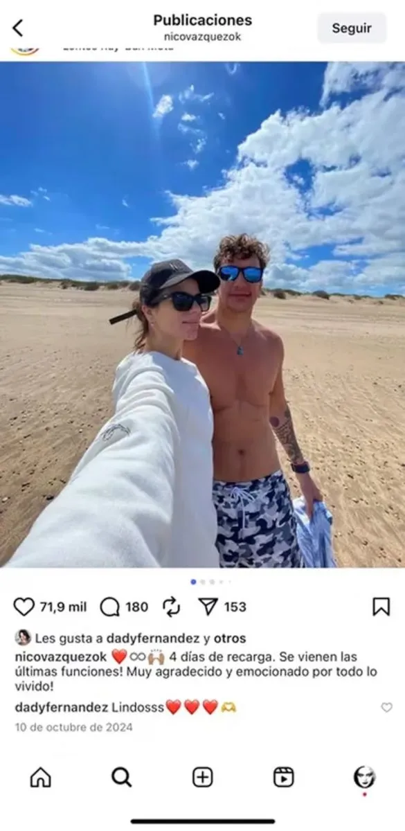 Mientras se prepara para el regreso de Rocky al teatro, Nicol&aacute;s V&aacute;zquez se tom&oacute; un momento para hablar de su presente personal. En di&aacute;logo con un periodista, el actor fue consultado por la posibilidad de volver a casarse, esta vez con su actual pareja, Dai Fern&aacute;ndez, y dej&oacute; una respuesta tan honesta como cautelosa. Ante la pregunta directa, V&aacute;zquez eligi&oacute; no dar definiciones contundentes. &ldquo;No ser&iacute;a caballero contestarlo de ninguna manera, ni, por un lado, ni por el otro&rdquo;, respondi&oacute;, con un tono que dej&oacute; entrever cierta incomodidad, pero tambi&eacute;n respeto por la intimidad de la relaci&oacute;n que atraviesa. Lejos de esquivar el tema, el actor ampli&oacute; su mirada y puso el foco en aquello que considera esencial en un v&iacute;nculo. &ldquo;En este momento lo que pienso, como lo pens&eacute; siempre, es que si bien me cas&eacute;, la uni&oacute;n tiene que ver con otra cosa, disfrutar, pasarla bien&rdquo;, explic&oacute;, marcando distancia de las etiquetas formales y priorizando la experiencia cotidiana compartida. En esa misma l&iacute;nea, V&aacute;zquez se mostr&oacute; atravesando una etapa de plenitud personal. &ldquo;Hoy elijo vivir esto y estoy disfrutando. Es la primera vez en mucho tiempo que empec&eacute; a disfrutar&rdquo;, agreg&oacute;, en una reflexi&oacute;n que conect&oacute; tanto con su vida privada como con su regreso a los escenarios, un &aacute;mbito que siempre funcion&oacute; como refugio y motor creativo. Informa Voces Cr&iacute;ticas. Cabe recordar que el actor ya tiene experiencia en el matrimonio: en 2006 se cas&oacute; con Mercedes Funes y en 2016 con Gimena Accardi, relaciones que marcaron distintas etapas de su vida. Hoy, sin apuros ni presiones externas, Nicol&aacute;s V&aacute;zquez parece decidido a transitar su presente con calma, priorizando el disfrute y dejando que el futuro llegue a su propio ritmo.