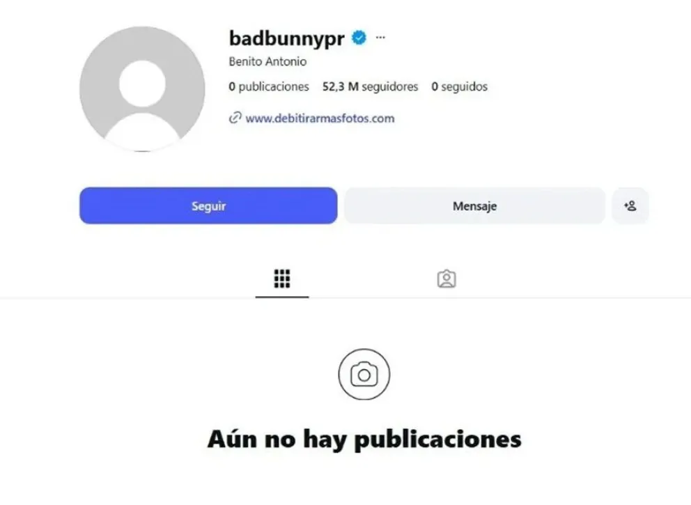 Instagram de Bad Bunny totalmente vac&iacute;o