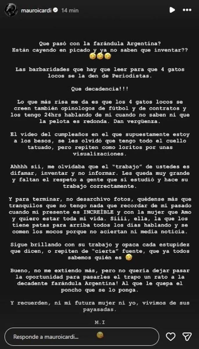 Descargo de Mauro Icardi contra los medios