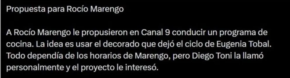 Propuesta de Canal 9 a Roc&iacute;o Marengo para conducir nuevo proyecto