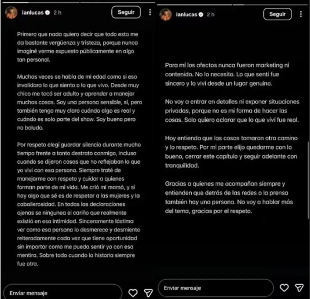 El descargo de Ian Lucas a Evangelina Anderson