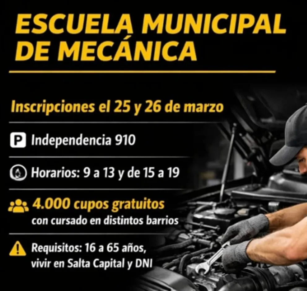 Inscripciones en la Escuela Municipal de Mec&aacute;nica de Salta