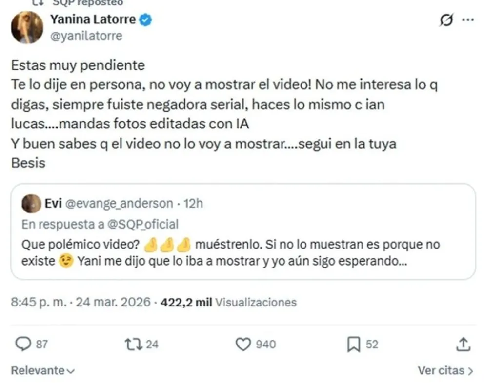 Yanina Latorre y Evangelina Anderson tuvieron un fuerte cruce por un video