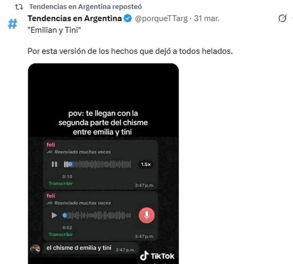 Audio que revel&oacute; el conflicto de Tini Stoessel y Emilia Mernes