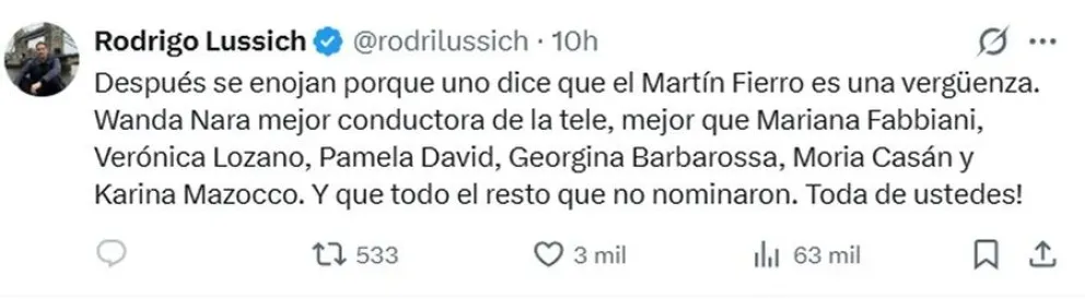 Las fuertes cr&iacute;ticas tras el Mart&iacute;n Fierro de Wanda Nara