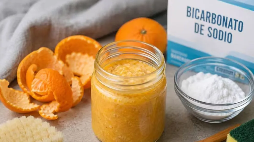Truco con cascaras de mandarina y bicarbonato para limpiar