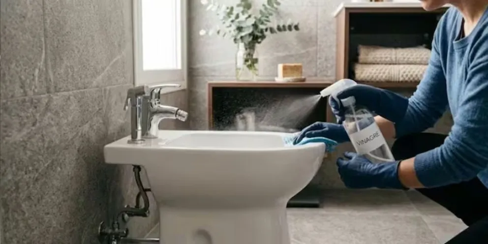 Truco de rociar vinagre en la canilla del ba&ntilde;o