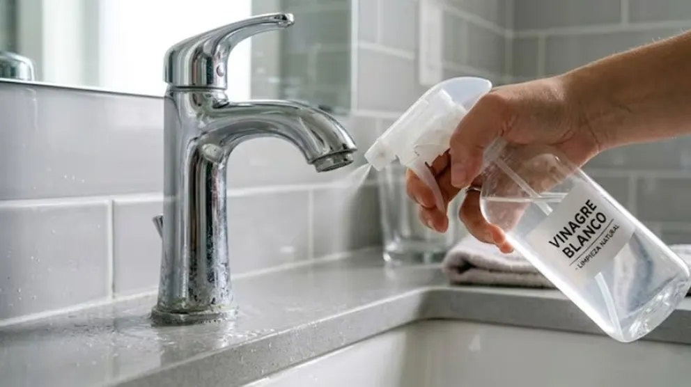 Truco de rociar vinagre en la canilla del ba&ntilde;o