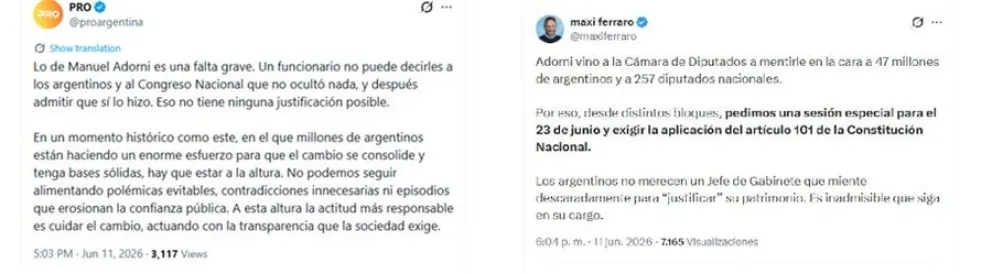 Duras cr&iacute;ticas a Manuel Adorni de la oposici&oacute;n y el oficialismo