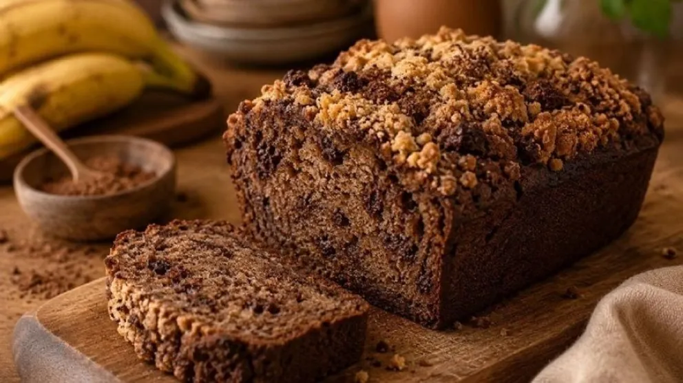 Postre con chocolate y banana delicioso