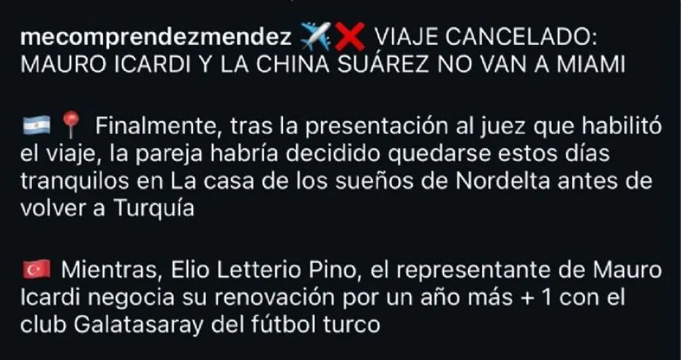 Mauro Icardi y la China Su&aacute;rez cancelaron viaje a Miami