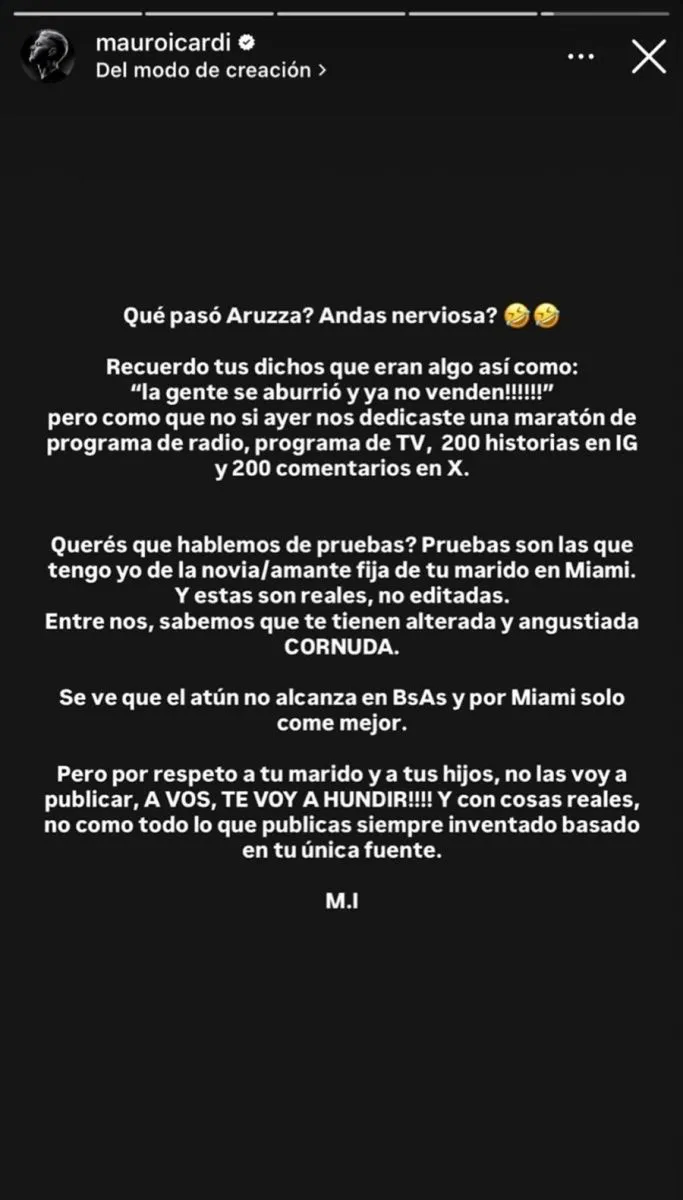 Fuerte descargo de Mauro Icardi a Yanina Latorre dichos de China Su&aacute;rez