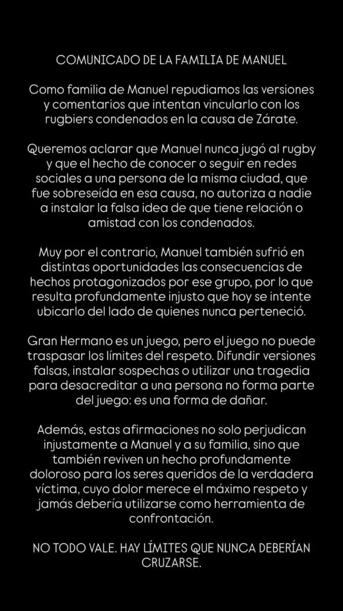 Comunicado familia Manuel Ibero sobre v&iacute;nculos con rugbiers condenados