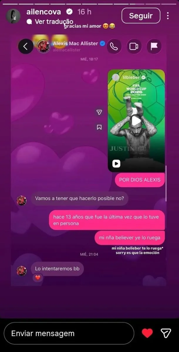 El ins&oacute;lito pedido de Ailen Cova a Alexis Mac Allister