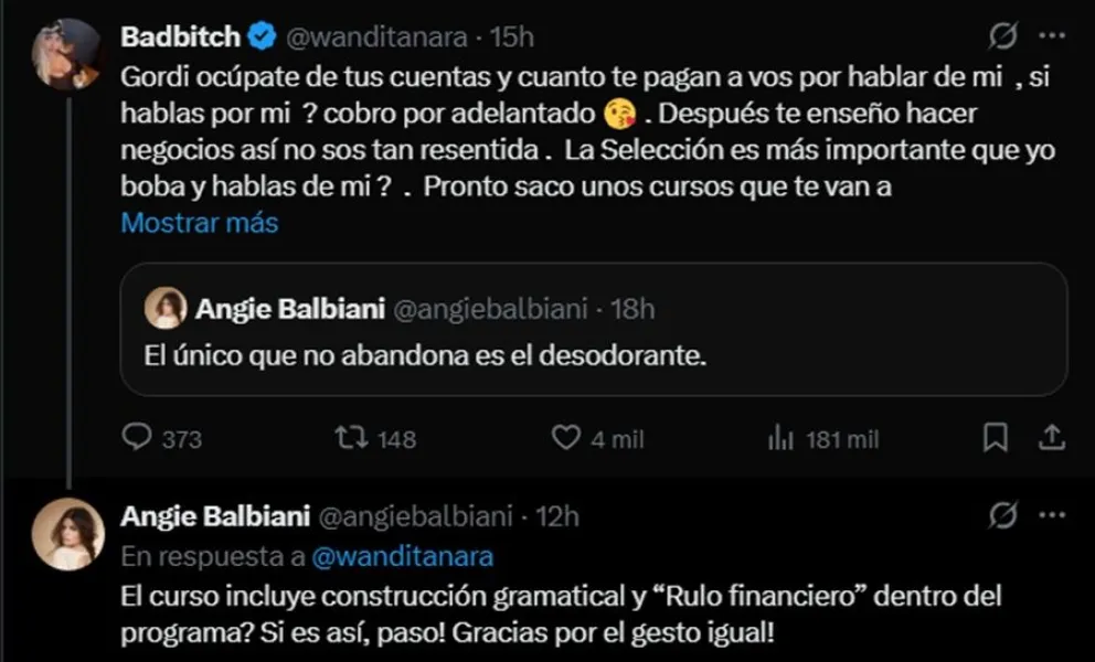 Wanda Nara descarg&oacute; a Angie Balbiani por posteo 