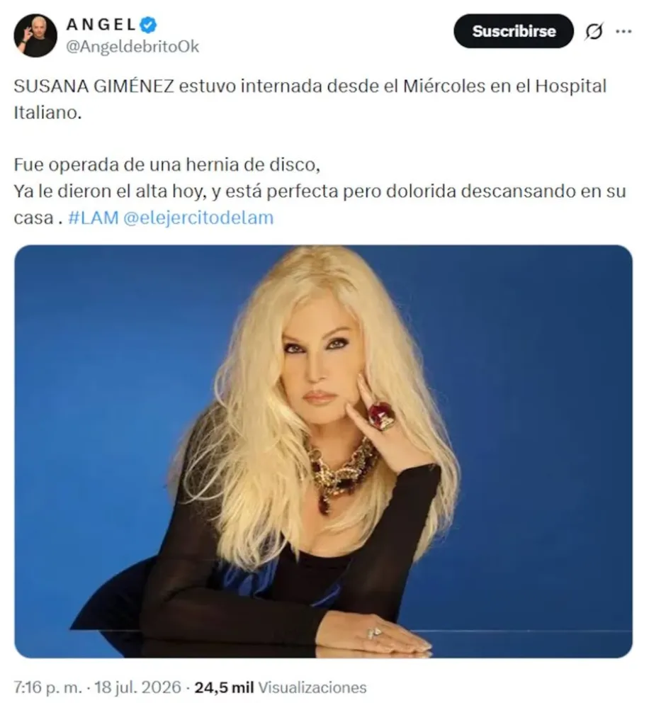 Susana Gim&eacute;nez fue operada y preocupa su salud