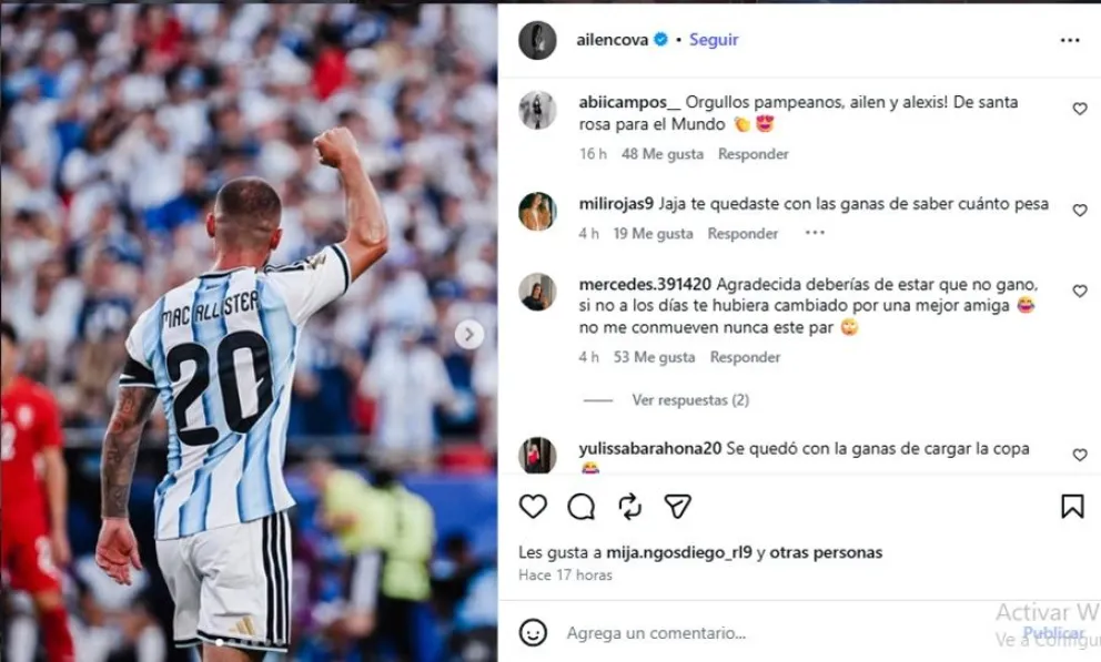 La publicaci&oacute;n de Ailen Cova tras el Mundial que recibi&oacute; fuertes cr&iacute;ticas